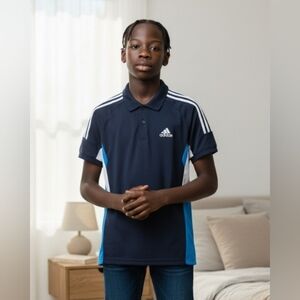 Adidas Men's Black Polo Shirt with Blue Accents